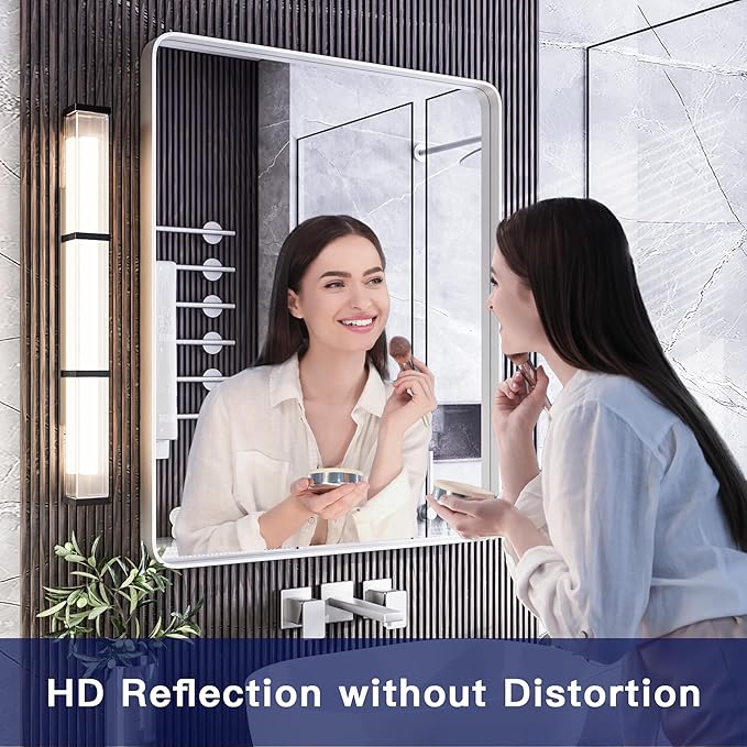 ISKM Silver Framed Mirror for Wall 24"x 32", Bathroom Vanity Mirror Anti-Rust, Tempered Glass, Rounded Rectangle Mirror(Horizontal/Vertical)