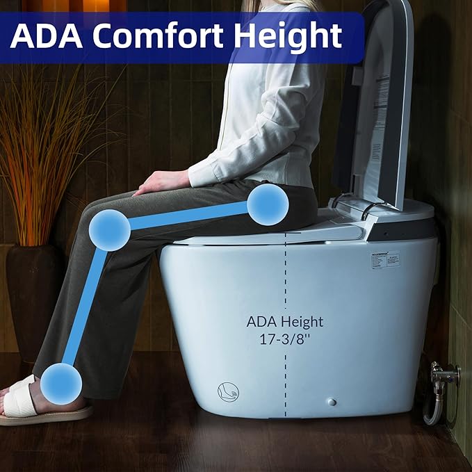 WOODBRIDGE Smart Toilet with Auto Open/Close,1000g MaP Flush Score,Foam Shield,Foot Sensor, Movement Drying,Auto Flush,ADA Height,Blackout Flush,Heated Seat,One Piece Toilet with Tank Built in