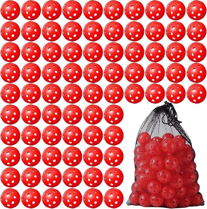 80 Pack Practice Golf Balls Limited Flight 42 mm Golf Training Airflow Hollow Plastic Ball for Women Men Indoor Outdoor Driving Range Swing Practice Home