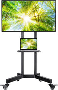 PERLESMITH Rolling TV Stand with Lockable Wheels for 32-85 Inch TVs Holds up to 132 Lbs, Height Adjustable Mobile TV Stand on Wheels with Laptop Shelf, Rolling Tv Cart Max VESA 600x400mm PSTVMC01
