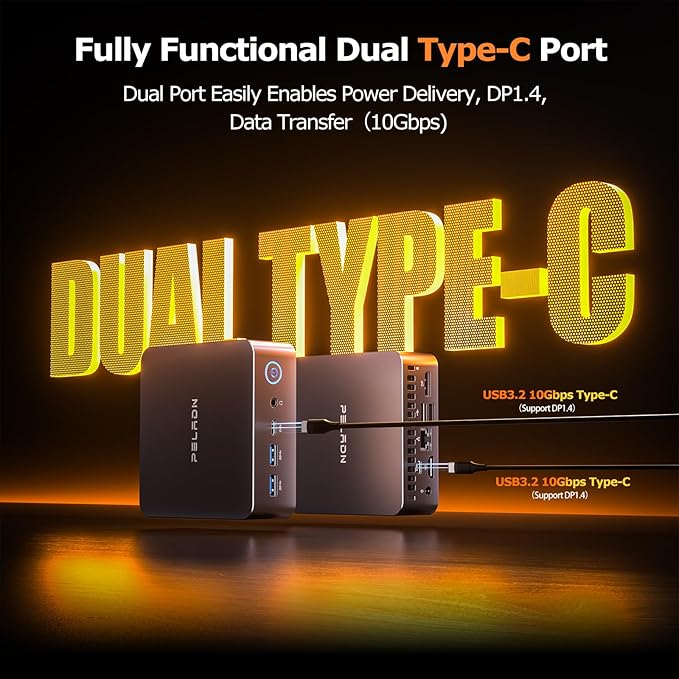 PELADN Gaming Mini PC 7735U(Beats 5825U) 32GB Dual DDR5, 1TB PCIe3.0 SSD - AMD Ryzen 7 7735U Mini Computers with Dual Type-C, WO7 Mini Desktop Computer with RJ45 LAN, WiFi6, BT5.2, USB
