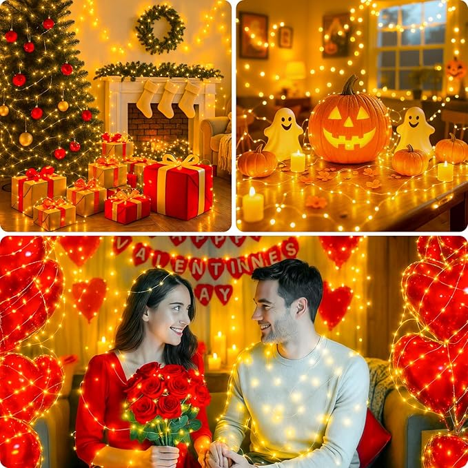 litogo 3 Pack Fairy Lights Battery Operated with Timer, 33FT 100LED Twinkle String Lights USB-C Powered 8 Modes Dimmable for Indoor Bedroom Centerpiece Wedding Classroom Dorm Christmas Decorations