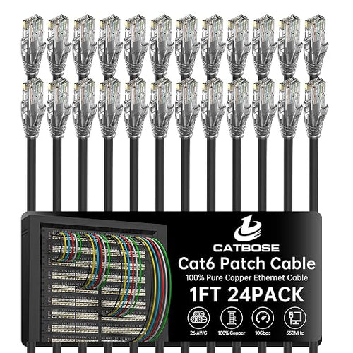 1 Foot Cat6 Patch Cables, Solid Pure Copper Patch Cord, Cat 6 Ethernet Cable by CatBose