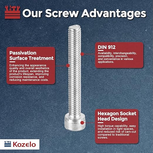 Kozelo 10pcs Socket Head Cap Screws - [M6-1 x 45mm] 304 Stainless Steel Allen Socket Drive for Electrical Motor 3D Printing Fan Engine Replacement Use, Silver