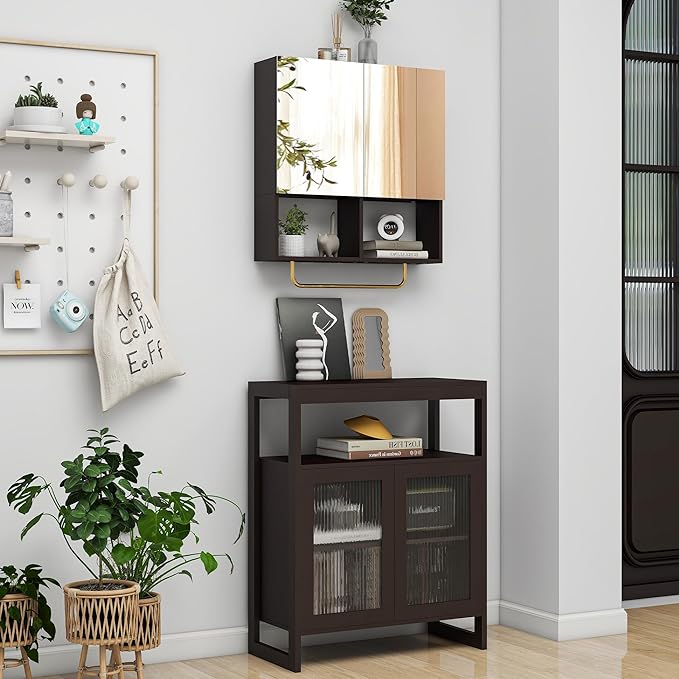 Wall Mounted Storage Cabinet with Mirror & Adjustable Shelves- Bathroom Medicine Cabinet with Towel Bar for Bathroom, Laundary, Enterway,Bedroom