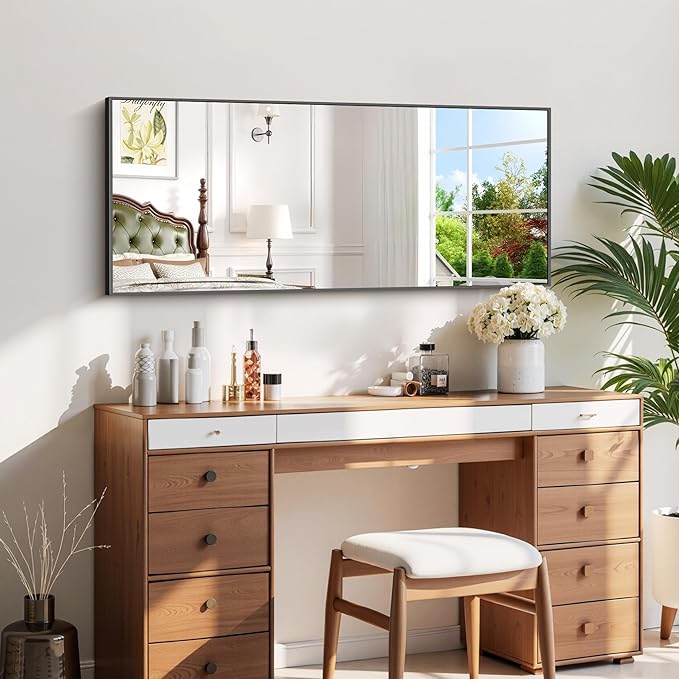 Black Bathroom Mirror for Wall, 20x48 Inch Rectangle Mirror with Metal Frame, Modern Vanity Mirrors for Bathroom Living Room, Entryway Hangs Horizontal or Vertical