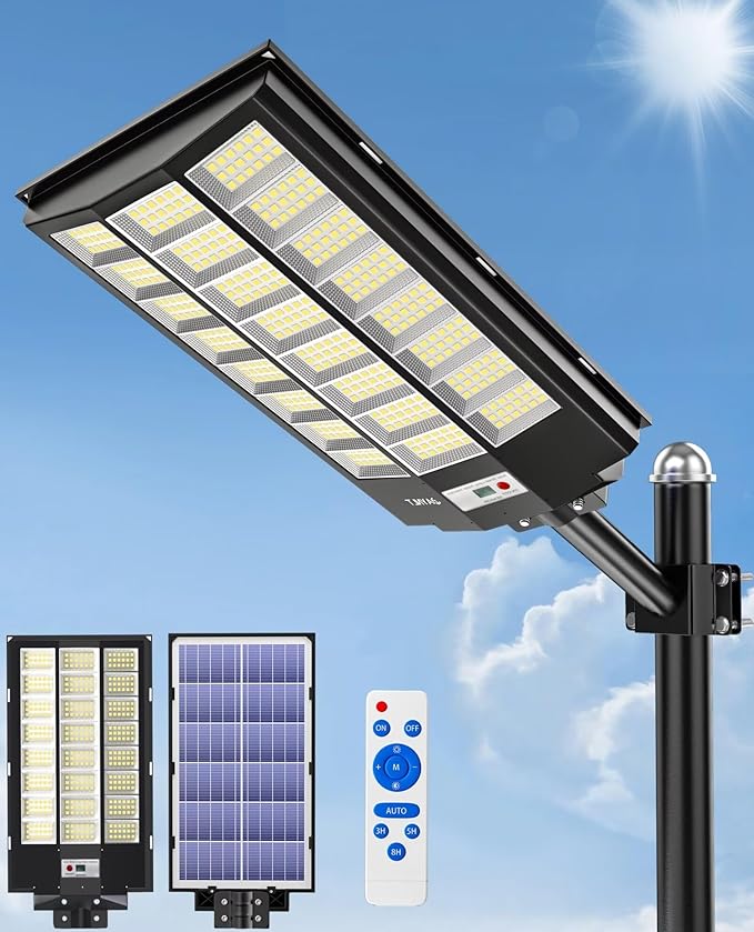 JAYNLT Y-9500W Solar Street Lights Outdoor,6500K Highest Lumen Parking Lot Lights,Waterproof Duks to Dawn Solar Flood Security Lamps Motion Sensor for Garage,Stadiums