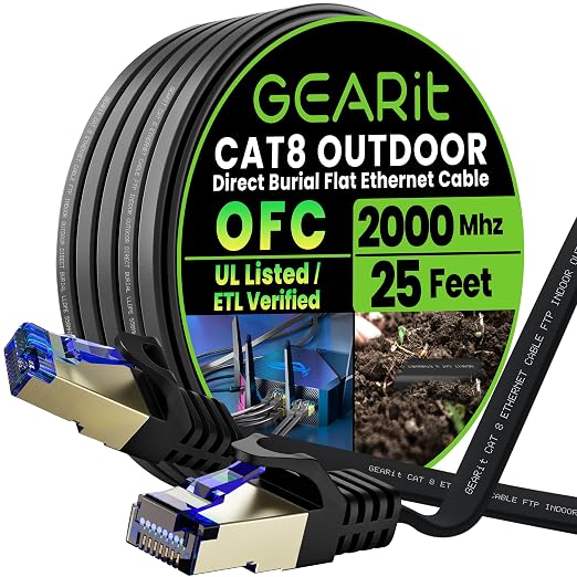 GEARit Cat 8 Outdoor Flat Ethernet Cable Direct Burial Rated LLDPE Jacket by GEARit