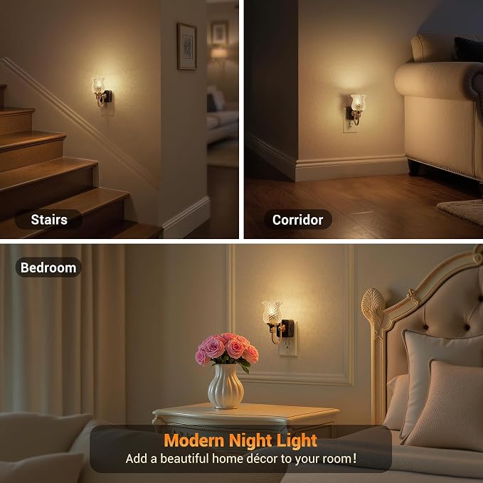 JandCase Night Light, Glass Night Lights Plug into Wall, Dimmable Floral LED - Image 5