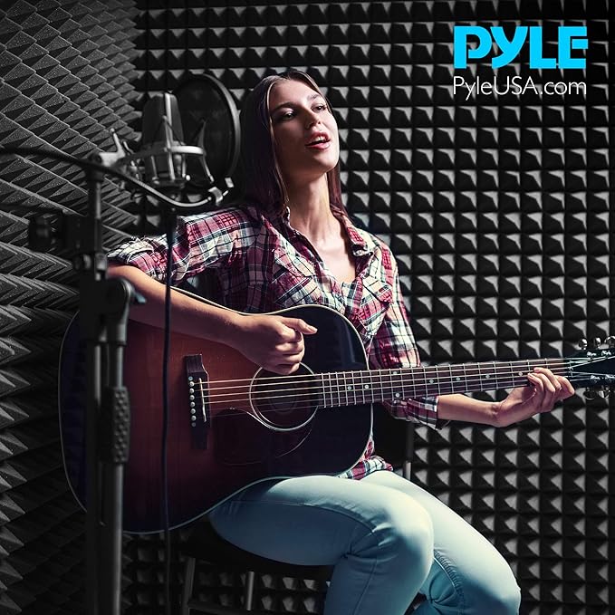 Sound Wall Panel Studio Foam - Acoustic Isolation Absorber Shield and Dampening Wedge with Height Adjustable Stand, Includes Tripod Base Stand, 2 Pack - Pyle PSIP24X2