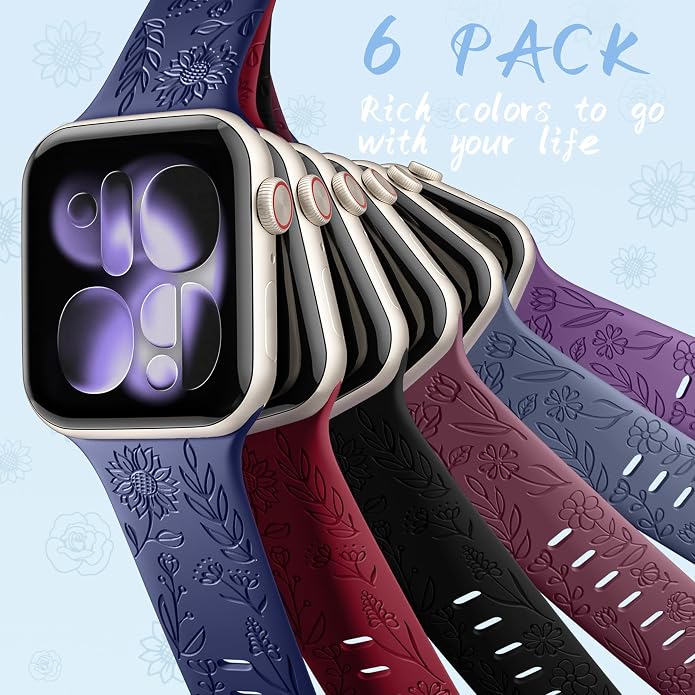 SNBLK 6 Pack Floral Engraved Bands Compatible - Image 9