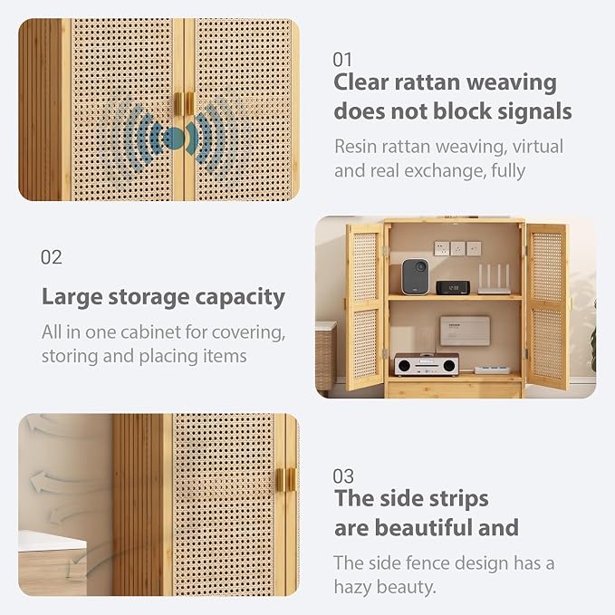 Rattan WiFi Router Storage Cabinet, Router Storage Box, Bamboo Accent Floor - Image 4