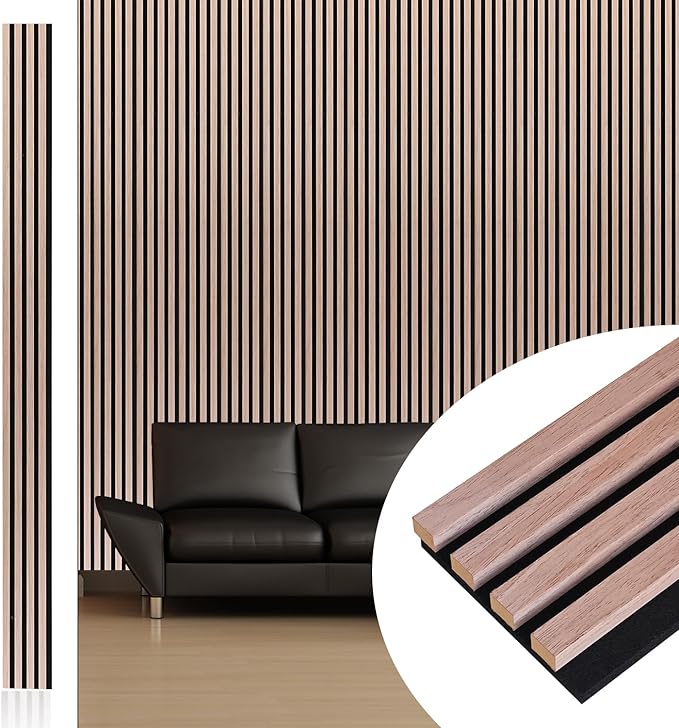 NeatiEase Wood Wall Panels, 9 Feet Acoustic Slat Wall Panels for Interior Wall Decor and Noise Reduction, Decorative Slat Wall Paneling, Natural Walnut, 6-Piece