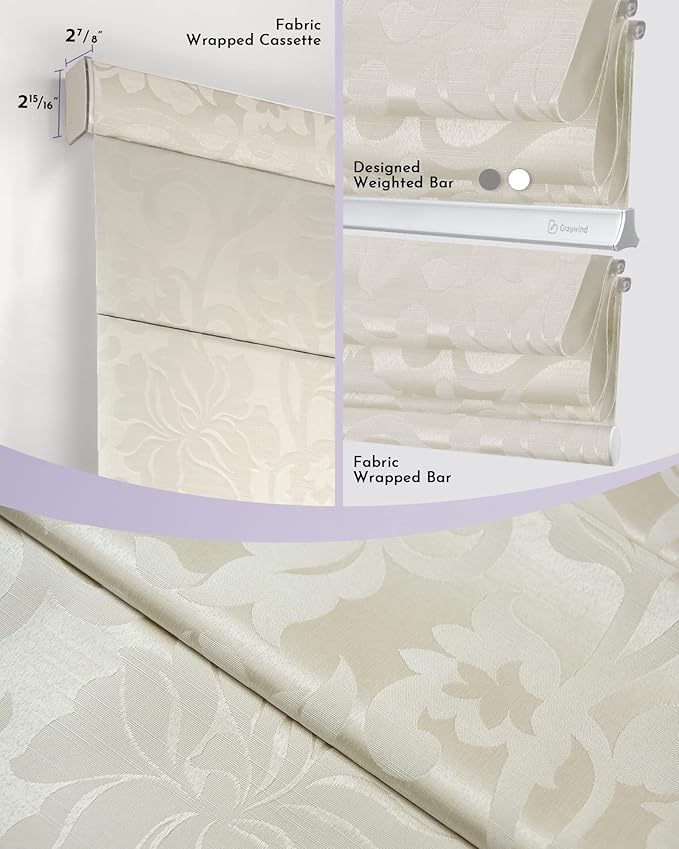 Graywind Smart Roman Shades Compatible with Alexa Google Rechargeable Motorized Blinds with Remote Light Filtering Roman Window Shades Plain Fold Soft for Doors Bedroom, Custom Size (Floral Beige)