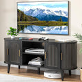 51" Fluted TV Stand, Mid-Century Modern Entertainment Center for Tvs up to 60" with Drawers and Fluted Doors, Curved TV Media Console Table with Sliding Doors for Living Room, Bedroom (51" Black)
