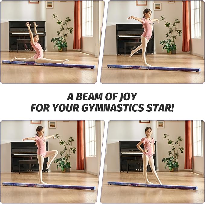 ZELUS 8' Folding Gymnastics Balance Beam, Floor Balance Beam w/Carry Handles Anti-Slip Base for Kids, Beginners & Professional Gymnasts