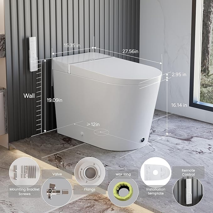 Casta Diva Smart Toilet with Bidet Built in, Bidet Toilet with Wider Heated Seat, Warm Water & Dryer, Foot Sensor Auto Flushing, Night Light, Remote Control 1.28GPF(CD-K020)
