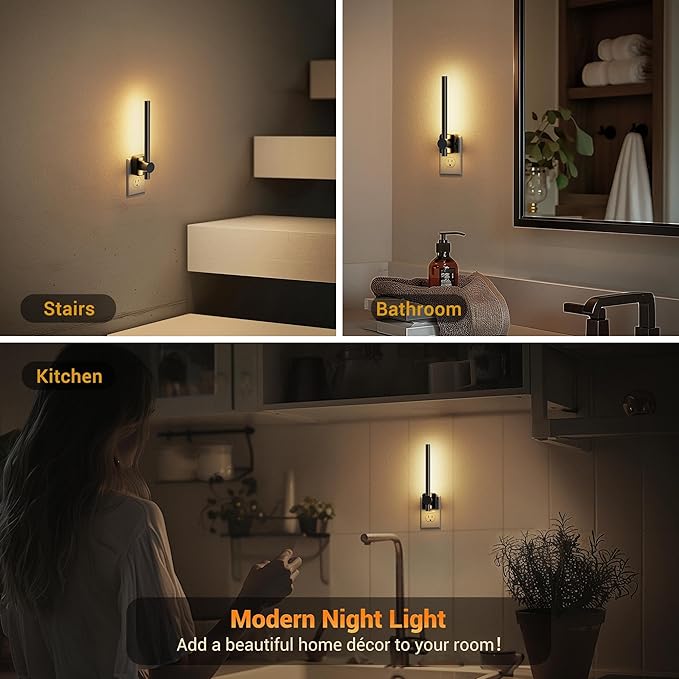 JandCase Night Lights Plug into Wall,0-200LM Dimmable LED Nightlights, Soft White 3000K Vanity Night Light with Auto Light Sensor for Bathroom Dressing Room, 1 Pack