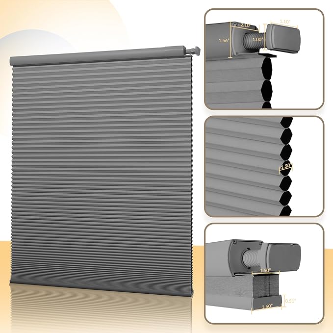 Boolegon No Drill Motorized Cellular Blinds with Remote Motorized Blackout Honeycomb Blinds for Indoor Windows Easy to Install Automatic Cellular Shades for Home,Blackout Light Gray,Custom Size