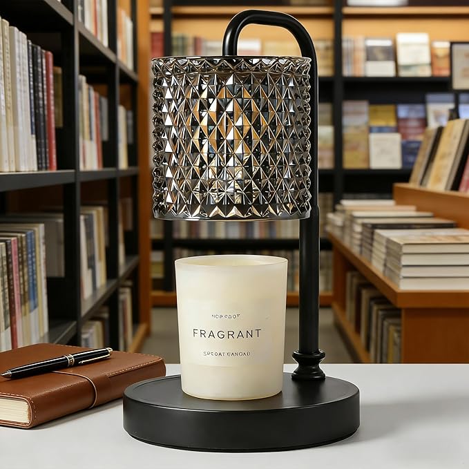 Dimmable Candle Warmer Lamp with Timer & Remote Control – Modern Desk Lamp for Bedroom, Home Decor, Gift for Mom or Women, Housewarming Present – Wax Melt Warmer with Crystal Shade