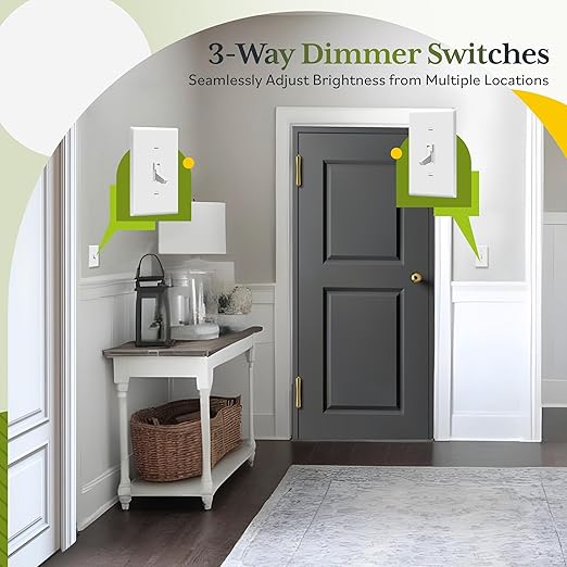 TG Toggle Dimmer Switch for LED, CFL, Incandescent Bulbs, Single-Pole or 3-Way, 2-Wire, No Neutral Required, Quiet Glide, UL-Listed, Wall Plate Included, White, 6-Pack