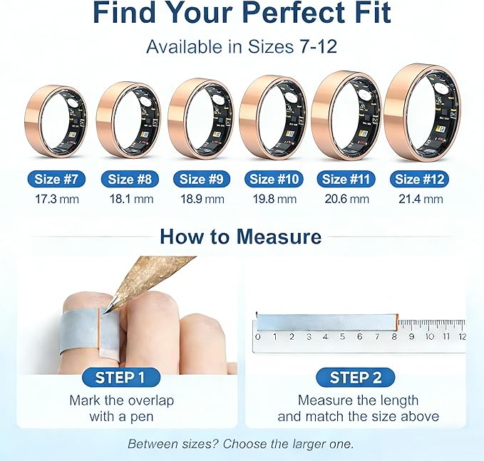 Smart Ring Health & Fitness Tracker for Men & Women, Heart Rate, SPO₂, Sleep & Activity Monitoring, IP68 Waterproof, Long Battery Life, Family Care Mode, No Subscription Fee (Rose Gold, 9)