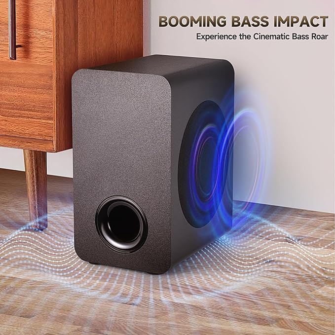 Fansbe Direct Sound Bar Speakers Bluetooth Wireless, TV Speakers Sound Bar Subwoofer, Home Theater Surround Sound Bar HDMI(ARC) Optical AUX USB 2.1ch Home Audio Sound System TV PC Wall Mount, Black