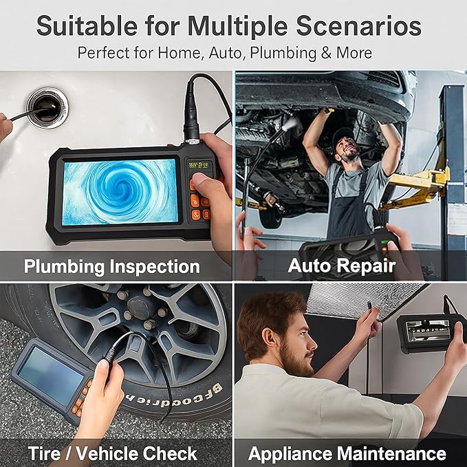Endoscope Camera with Light 1920P HD Dual-Lens Borescope with 8 LED Lights, IP67 Waterproof Snake Sewer Tools 4.3" Inspection Camera,16.4ft Semi-Rigid Drain Endoscope