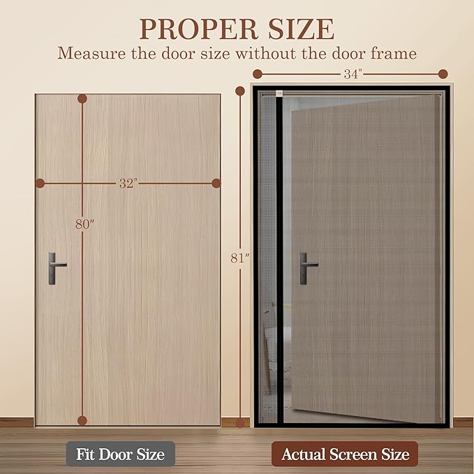 Yotache Reversible Left/Right Opening Magnetic Screen Door Fits Door Size 32"x80", Screen Size 34"x81", Removable Upgraded Polyester Screen Mesh with Strong Magnets for Front/Back Patio Door, Black