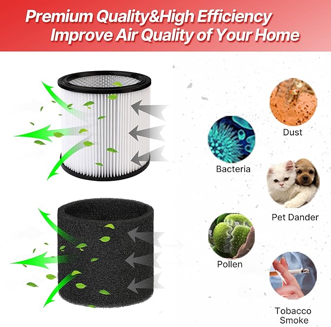 Shop-Vac 90304 Cartridge Filter and 90585 Foam Sleeve Filter, for Most Shop-Vac Wet/Dry Vacuum Cleaners 5 Gallon and Above, Brush Tool Included, Replace Parts # 9058500,9030400,9034400, 3 Pieces