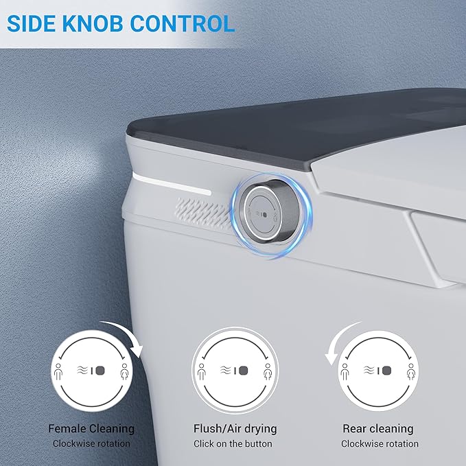 Smart Toilet with ADA Height, Bidet Built-In, Auto-Sensing Flip Lid, Off-Seat Auto Flush, Foot-Sensor, Instant Hot Water and Warm Air Drying, LED Display, Toilet with Light Strip