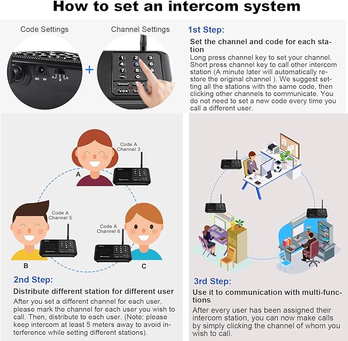Wuloo Intercoms Wireless for Home 1 Mile (5280 Feet) Range 10 - Channel, Wireless Home Intercom System for House Business Office, Room to Room Intercom, Home Communication System (2 Packs, Black)