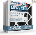 BNX TruFilter 14x14x1 MERV 12 Odor Defense (4-Pack) AC Furnace Air Filter with Activated Carbon - MADE IN USA - Pleated Air Conditioner HVAC AC Furnace Filters - Removes Odor, Mold, Bacteria, Smoke