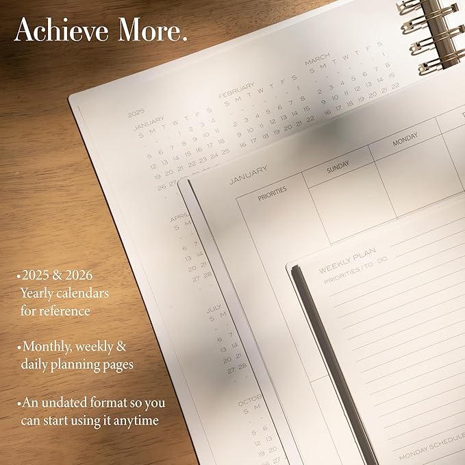 Anecdote 2026 Planner (8.5" x 10") Daily Planner Weekly Monthly Planner - 52 Weeks w/Library Buckram Cover, Brass Spiral - A4 Size Bleed-Resistant Paper – Red