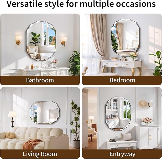 GLASHOM Frameless Bathroom Mirror, 30x40 inch Frameless Wall Mirrors Beveled Edge Wall Mounted, Oval Mirror for Bathroom, Living Room, Over Sink, Entryway Mirror Horizontal or Vertical