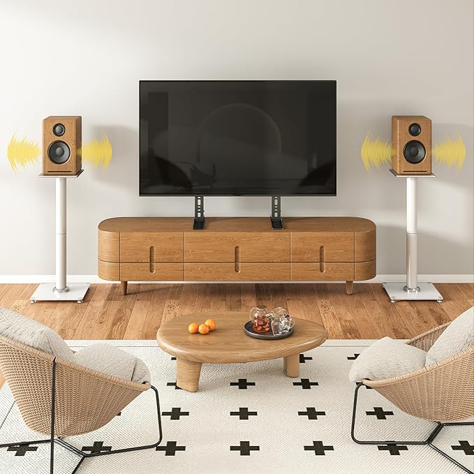 YOMT Universal Speaker Stands Pair for Surround Sound, 28 Inch Floor Speaker Stands with Cable Management Holds 22lbs Bookshelf Speaker Satellite Speaker, 1 Pair, White