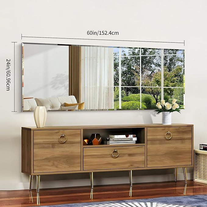 CILIBER Beveled Mirror, 24x60 Large Frameless Beveled Bathroom Mirrors for Wall, Upgraded Shatterproof Rectangle Vanity Mirror with Beveled Edge for Bathroom, Bedroom, Living Room and Entryway