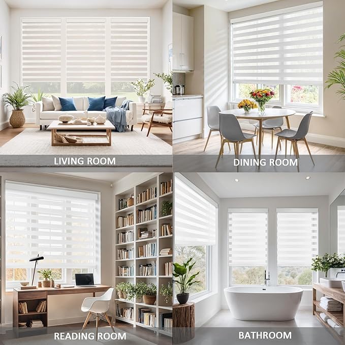 COOLWINDS Motorized Zebra Blinds for Windows Cordless Electric Curtains with Remote Control Blackout Shades Custom Smart Blinds Compatible with Alexa Google Home(Light Filtering White,W36 X 72in)