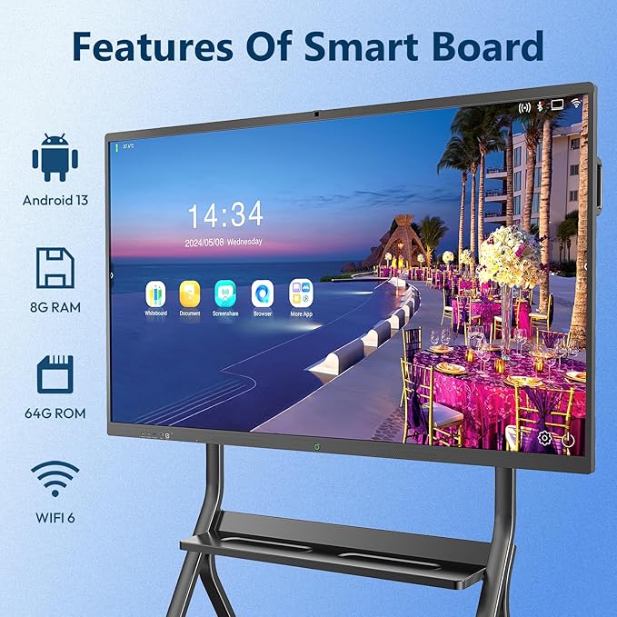 YIXZSWD Smart Board,75 Inch Interactive Whiteboard 4K Touchscreen Built in Ultra High Definition Camera Open App Ecosystem, Digital Presentation Electronic Smart WhiteBoard for Classroom Home Office