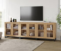 WAMPAT Modern TV Stand with Glass Doors for 110 inch TVs, 3 in 1 Entertainment Center Console with Adjustable Shelves and Metal Base for Living Room, Bedroom, Oak