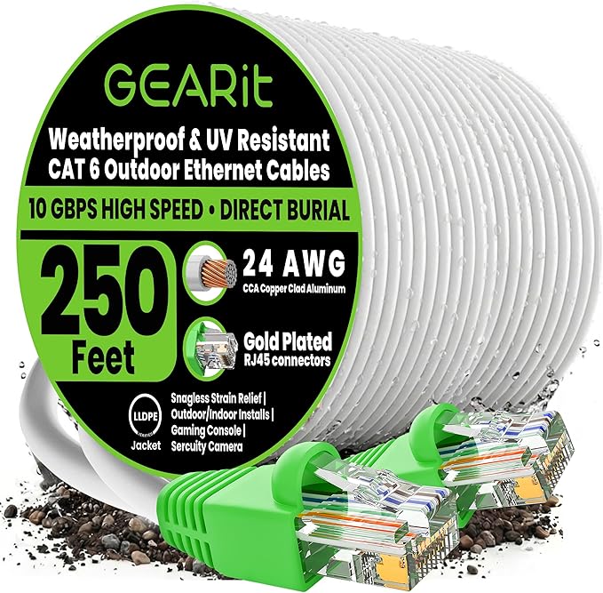 GEARit RJ45 Cat-6 Ethernet Patch Cable, 10Gpbs Transfer Speed, Copper Clad by GEARit