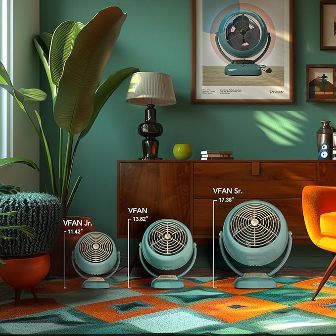 Vornado VFAN Vintage Air Circulator Fan, 3 Speeds, Metal Construction, Adjustable Airflow, Green