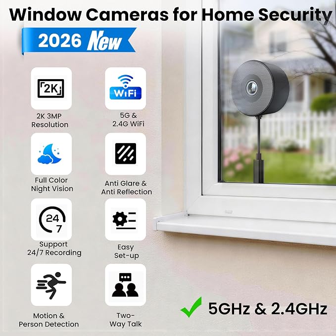 【2 Pack】Window Camera, 2K 3MP WiFi Dome Cameras - Image 2