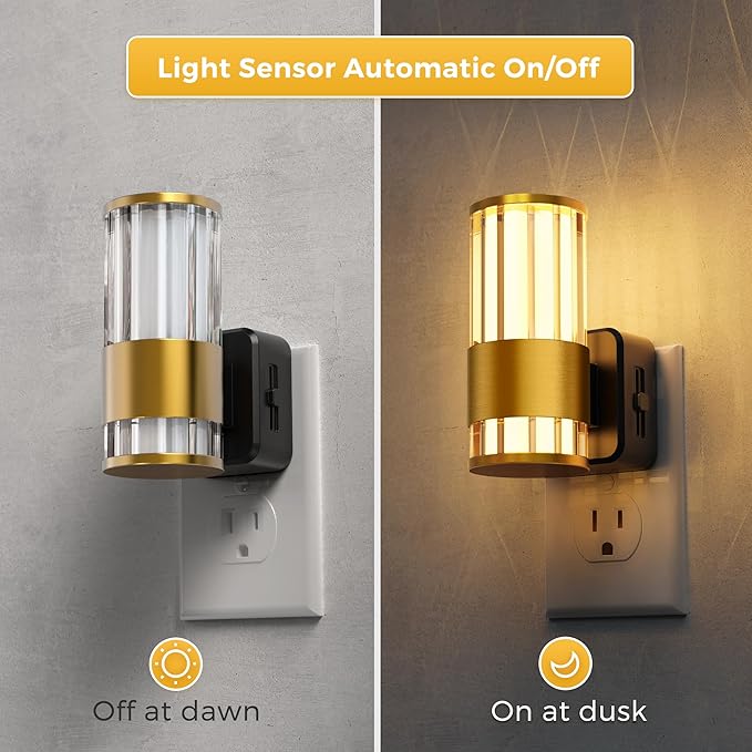 L LOHAS LED Night Light, Automatic Night Lights Plug into Wall, 2 Pack 0-100LM Adjustable Brightness Night Light, Dimmable Night Lights Plug in with Auto Light Sensor, for Bedroom Hallway Home Decor