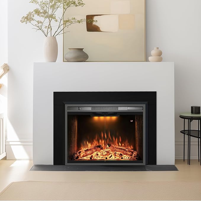 44.5" W x 32.1" H Trim Kit Designed for Electric Fireplace Insert, Black