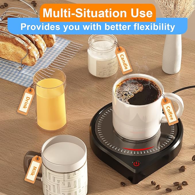 Kepwam Coffee Mug Warmer for Desk, Smart Coffee Warmer with Touch Tech & Light, Coffee Cup Warmer with Gravity Sensor & Auto Shut Off, Candle Warmer Plate - Ideal Gifts for Dad and Mom