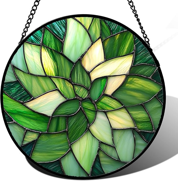 CRISGIF Stained Glass Window Hanging - Ireland Green Suncatcher for Doors Garden Patio Sun Catchers Decor Mother's St. Patrick's Day Birthday for Women Men Mom Nana Friend 6.3 in