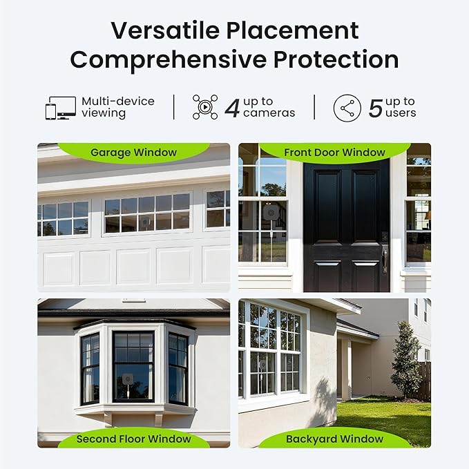HOMIQ LIFE Window Security Camera 2K, Indoor WiFi Cameras 2.4GHz/5GHz, 2 Pack with Colorvue AI Color Night Vision, Person Detection with Auto-Focus, 24/7 Recording Compatible with Alexa & Google Home