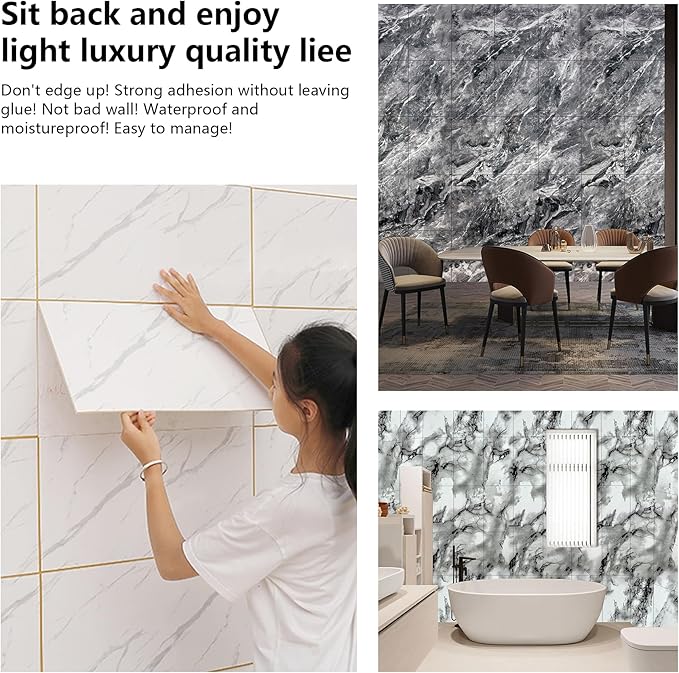 Wall Panels Peel and Stick，PVC imitation artificial marble tiles sticker，30 pcs 23.6" L x 11.8" W，Heat-Resistant Backsplash Tile，Ideal for Kitchen Bathrooms Living Rooms Bedrooms. (Lapis Niger, 30pcs)