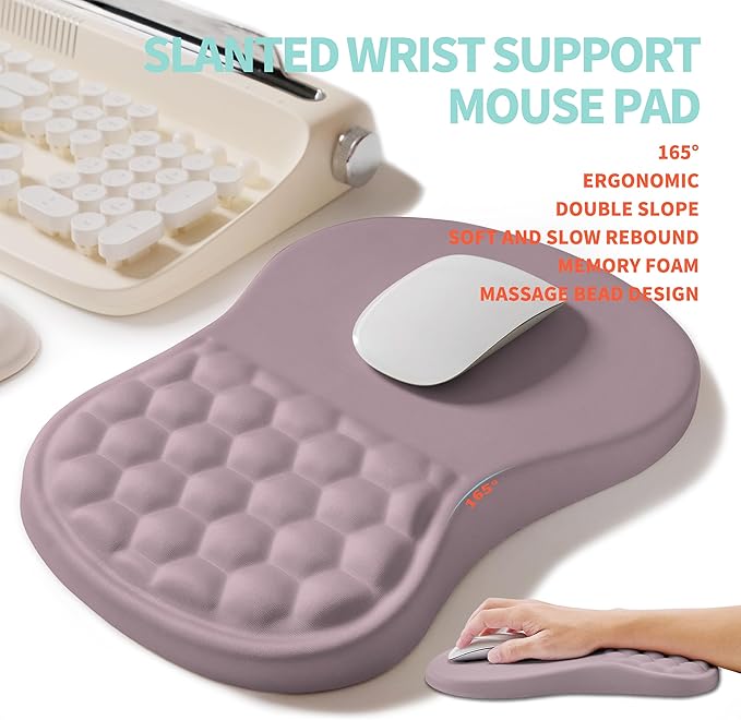 KUOSGM 2-in-1 Ergonomic Set, Wave Rise Keyboard Wrist Rest and Massage Bulge Slope Mouse Pad Wrist Support, Cushion Memory Foam Integrated to Relieve Wrist Pain, Purple